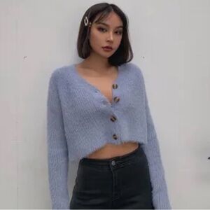 Fluffy white cropped sweater cardigan